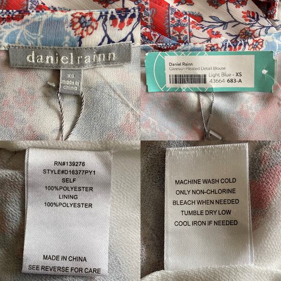 NWT Daniel Rainn Flowy Boho Floral Print Popover Long Roll Tab Sleeves Top XS - Picture 8 of 16